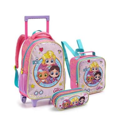 Imagem de Kit Mochila Rodinha Escolar Meninas Boneca Confete - Seanite