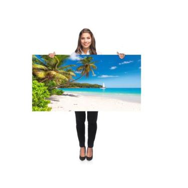 Imagem de Quadro Decorativo Grande Sala 100x50 Caribe ilha barco Quadro para Qua