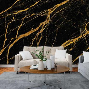 Imagem de Papel de Parede Painel 3D Mármore Preto com Dourado 3M Auto Colante La