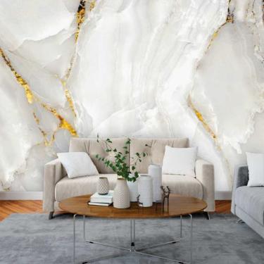 Imagem de Papel de Parede Painel 3D Mármore Branco Dourado 3M Viníl Revestimento