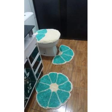 Imagem de Tapete Banheiro turquesa 3 Peças Frufru Fundo Antiderrapante - Valenti