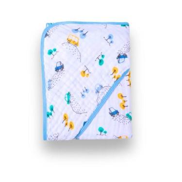 Imagem de Toalha De Banho Soft Especial Azul C/ Capuz Estampada 80cm X 80cm Meni