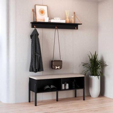 Imagem de Sapateira Banco Estofado 93cm e Prateleira com 3 Ganchos - Artesano SE