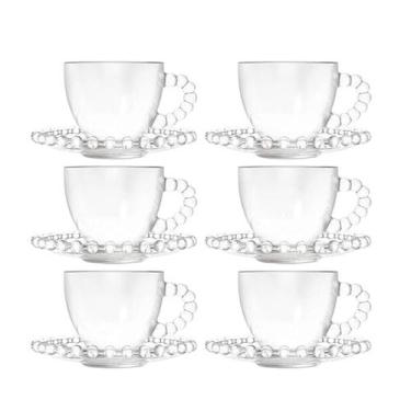 Imagem de Jogo 6 Xícaras de Café com Pires em Cristal Coração Cor Transparente L