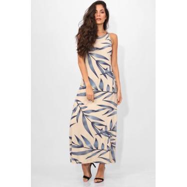 Imagem de Vestido Longo Malha Trapézio Detalhe Cordão Bambu Azul - M - Veste do 