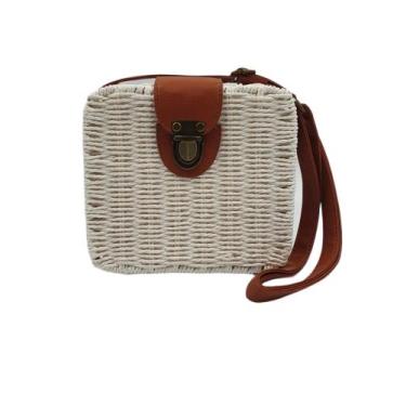 Imagem de Bolsa Transversal Feminina Quadrada Palha Moda Praia - KINGLEEN, Branc