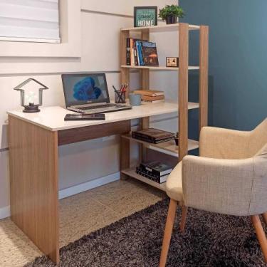 Imagem de Escrivaninha Com Estante 5 Prateleiras 120cm Carvalho com Off White - 