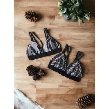 Imagem de Kit com 2 Tops Feminino Fitness Estampado com Alcinhas e Bojo Removíve