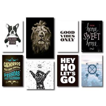 Imagem de Kit 8 Placas Decorativas Frases e Animais Mdf - Art Print, Único