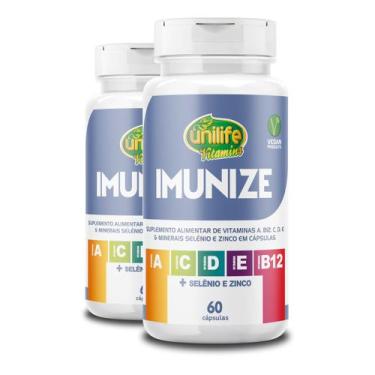 Imagem de Kit 2 Imunize Vitaminas A, C, D, E, B12 + Selênio e zinco Unilife 60 c