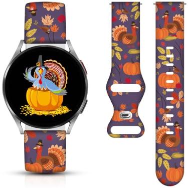 Imagem de Pulseiras de relógio de Natal e Dia das Bruxas compatíveis com Samsung Galaxy Watch 40 mm, 41 mm, 42 mm, 44 mm, 45 mm, 46 mm, pulseira de silicone de substituição de 20 mm para Galaxy Watch 5 / Watch 5 Pro / Watch 4 / Watch 4 Classic / Watch 3 (roxo dia de Ação de Graças)