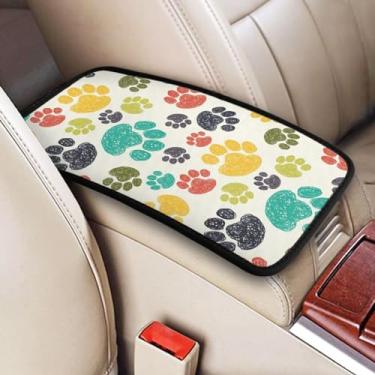 Imagem de OLIEYFU Capa de console central automotiva padrão de pata de cachorro almofada de apoio de braço universal para carro impermeável mulheres homens acessórios interiores automotivos para a maioria dos