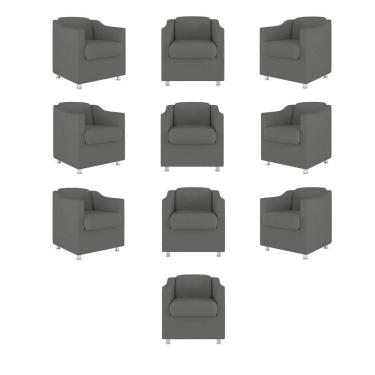 Imagem de Kit 10 Poltronas Decorativa Tilla Consultório Recepção Suede cinza