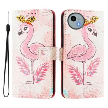 Imagem de Capa carteira para Sharp Aquos wish4, capa flip de couro com padrão fofo, capa à prova de choque com fivela magnética, compatível com carregamento sem fio (Sharp Aquos wish4, flamingo)