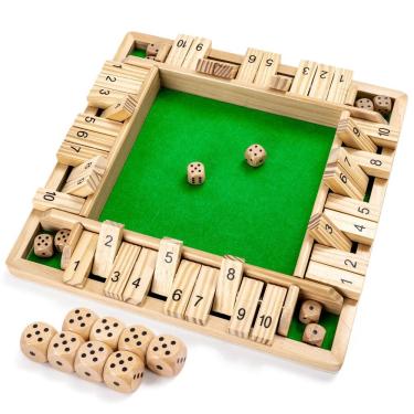 Imagem de Tabuleiro de madeira Shut The Box Game Ropoda de 4 lados de 30 cm com 8 dados