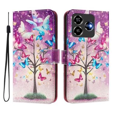 Imagem de Capa carteira para ZTE Axon 60 Lite, 3 compartimentos para cartão, 1 compartimento para dinheiro, capa flip de couro PU com padrão fofo, capa com fivela magnética à prova de choque, compatível com sem