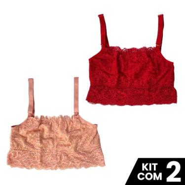 Imagem de Kit 2 Croppeds Rendado de Amamentação Maternidade Gestante Pós Parto M
