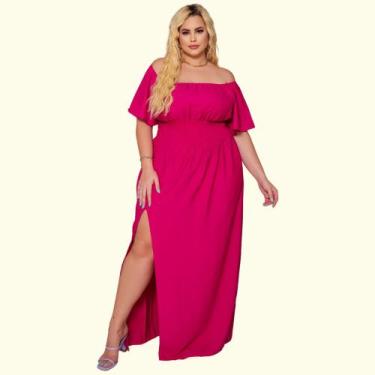 Imagem de Vestido Plus Size Longo Ciganinha Manga Godê Curta Ombro A Ombro Laste