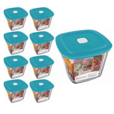 Imagem de Pote Vidro Quadrado Alto Facilita  Com Tampa 1L Marinex 8Un - NADIR FI