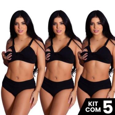 Imagem de Kit 5 Conjuntos de Sutiã Amamentação e Calcinha Cós Alto Cotton Confor