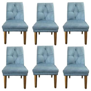 Imagem de Kit 6 Cadeiras de Jantar Helena Tecido Pena Azul Ceu - Dominic Decor