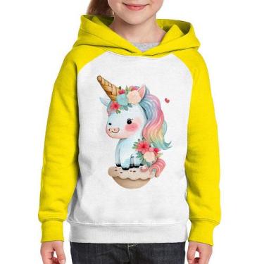 Imagem de Moletom Infantil Unicórnio Bebê - Foca na Moda, Branco, Amarelo, 4
