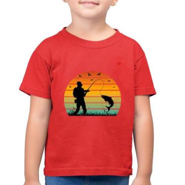 Imagem de Camiseta Algodão Infantil Pescaria Vintage Sunset - Foca na Moda, Verm