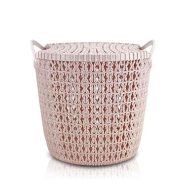Imagem de Cesto Organizador com Tampa Rattan Jacki Design - P Rosa