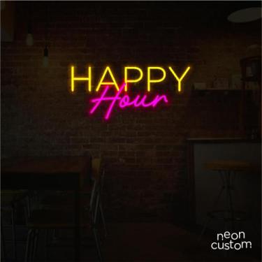 Imagem de painel letreiro led Neon Happy Hour decoracao festa bar - Neon Custom,