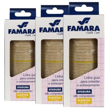 Imagem de Kit 3 Atadura Elástica Alta Compressão 10Cm X 1,30M Cor Bege - Famara