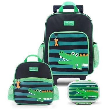 Imagem de Conjunto Mochila Com Rodinhas E Lancheira Térmica Com Pote P/ Lanche Verde