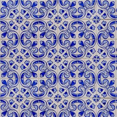 Imagem de Papel de Parede Decorativo Azulejo Simples Azul e Branco Off White 3,0