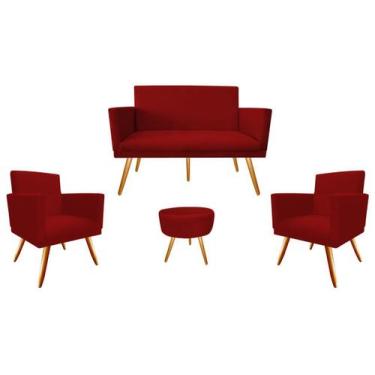 Imagem de Kit Namoradeira + 2 Poltronas Decorativa Nina + Puff Redondo Suede Ver