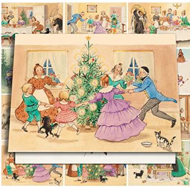 Imagem de PIXILUV Cartões de felicitações de Natal 12 cartões grandes ~ Merry Family Christmas Dinner Happy Shenanigans ~ Reimpressão de cartões postais vintage