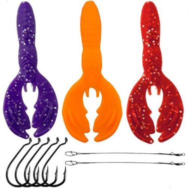 Imagem de Kit 3 Iscas Mini Craw + Anzol Offset Chicote Pesca Esportiva - Loja Br
