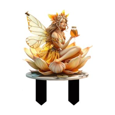 Imagem de Ioensy Estaca de fada de lótus de jardim, decoração de sinal de gramado, estaca decorativa, ornamento para gramado, quintal