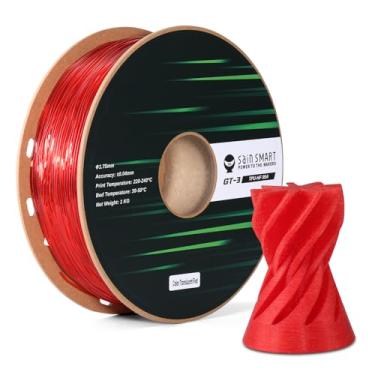 Imagem de SainSmart Filamento TPU 1,75 mm, filamento de impressora 3D flexível vermelho transparente GT-3 para impressão de alta velocidade 500 mm/s, alta fluidez, carretel de 1 kg (1 kg), precisão dimensional