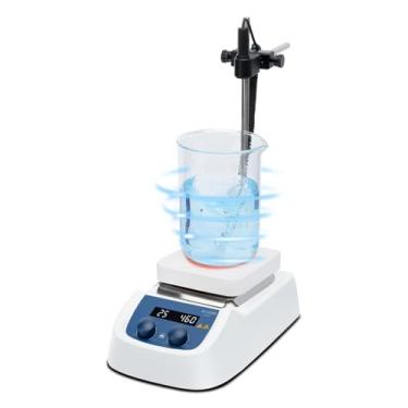 Imagem de ONiLAB Agitador magnético de placa de aquecimento digital LED de 120 ℃ 5 polegadas com placa de trabalho de aço inoxidável revestida de cerâmica, 200-1500 rpm, 5l, 110 v, sensor de sonda de