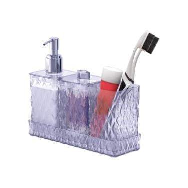 Imagem de Kit Banheiro Lavabo 4 Peças Portas Escovas de Dente Algodão Porta Cotonetes Dispenser Sabonete (Transparente)