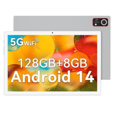 Imagem de Tablet Android 14 tablets 2025, 10 polegadas, 128 GB de ROM + 8 GB de RAM (4 + 4 virtuais) + expansão de 512 GB, processador Octa-Core, tablet de 10 polegadas com Wi-Fi 5G, bateria de 7000 mAh, tablet