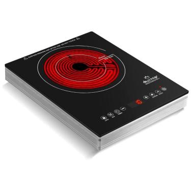 Imagem de Cooktop Elétrico de Infravermelho Portátil com Controle Digital, 9 Níveis de Potência, Trava para Crianças e Temporizador, 110V 1600W,