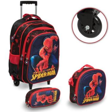 Imagem de Kit Mochila Homem Aranha Rodinha + Lancheira Térmica G - Plike