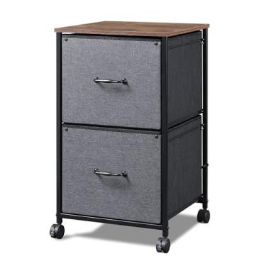 Imagem de DEVAISE Armário de arquivo móvel de 2 gavetas, suporte de impressora com rolos, armário de arquivo vertical de tecido serve para tamanho A4 ou carta para escritório em casa, marrom rústico