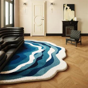 Imagem de HJZSZX Tapete de sala de estar em forma de onda, tapete de quarto de arte irregular, tapete lavável à máquina, tapete macio e antiderrapante para varanda, YY031,2,D, 300x400CM