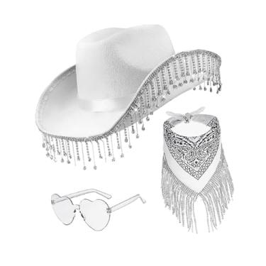 Imagem de YIJU Chapéu de cowboy larga chapéu de jazz para festa de aniversário favorita concertos de festival de música, Branco