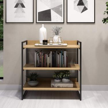 Imagem de Estante Ferro E Madeira 3 Prateleiras Para Livros E Bebidas - Metal de