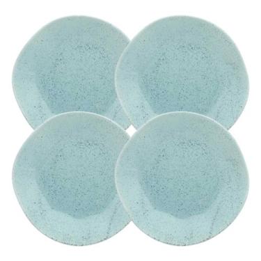 Imagem de Kit 4 Pratos Porcelana Sobremesa Rustico Ryo Blue Bay Decorado 21,5cm 