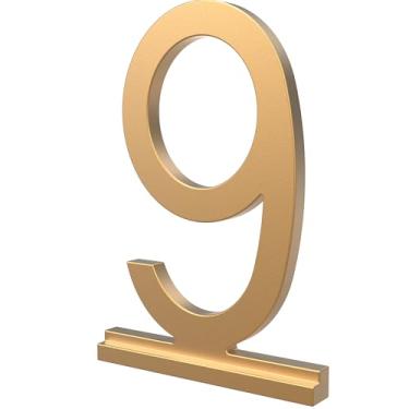 Imagem de Franklin Brass Derby (pacote com 1) "22.9 cm Números modernos de casas de metal para sistema personalizado em ouro acetinado | Placa numérica externa | Sinal de endereço personalizado resistente à