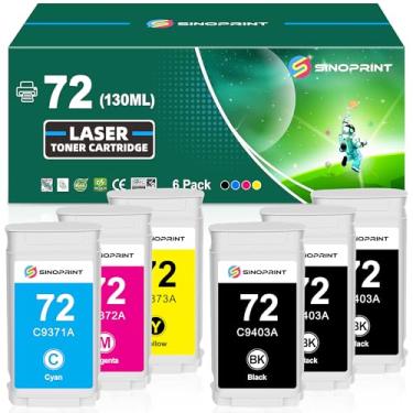 Imagem de SINOPRINT 72 cartuchos de tinta compatíveis de substituição para HP 72 130-ml C9403A C9370A C9371A C9372A C9373A C9374A para DesignJet T770 T790 T795 T610 T620 T1100 T1120 T12000 T1300 T2300 (130 ml,