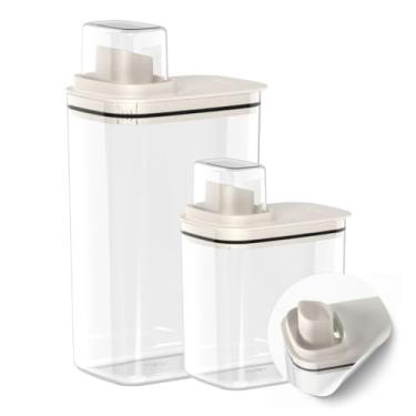 Imagem de Dispenser Porta Sabão Em Pó Grãos e Cereais Transparente 1,5 Litros(2,3 Litros,Bege)